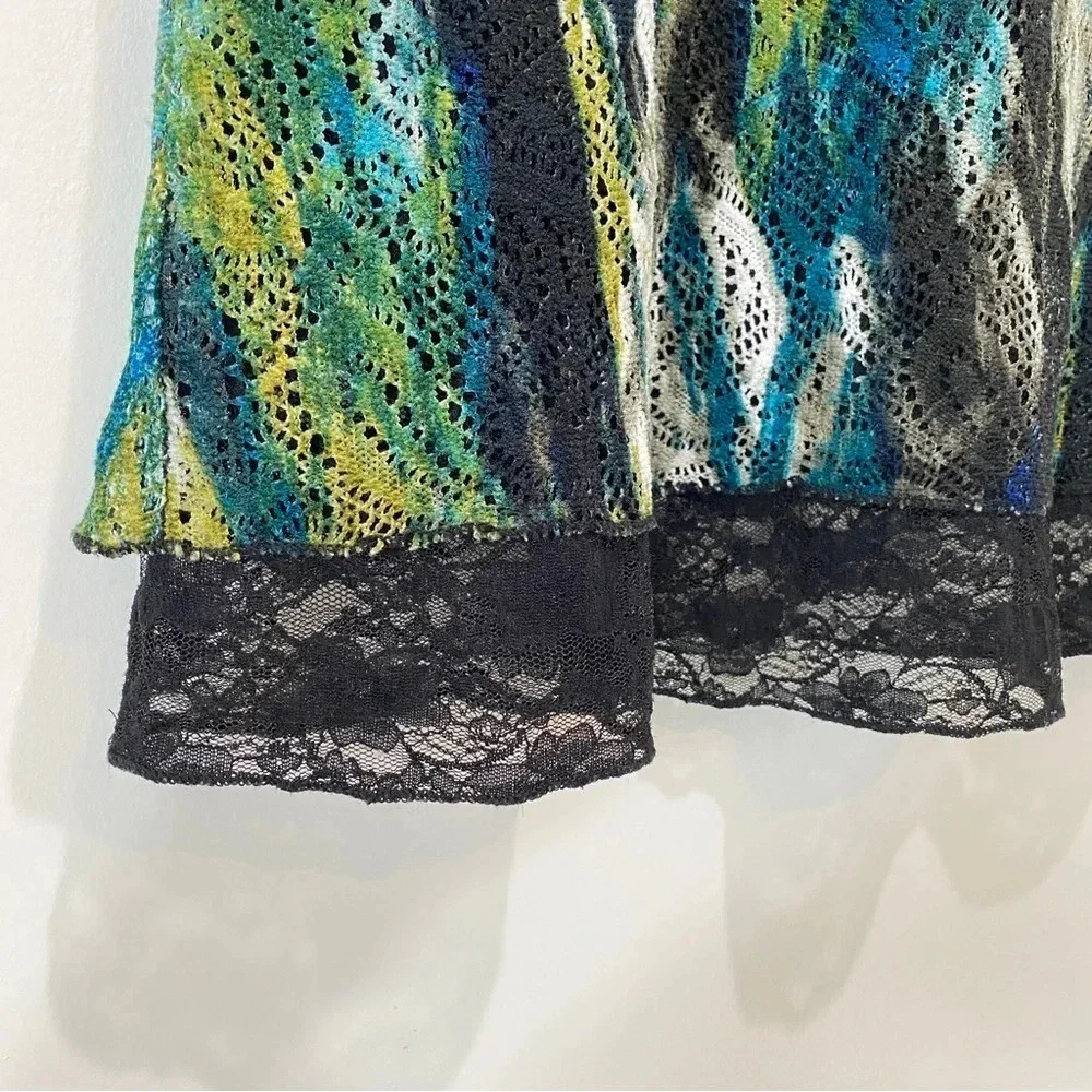 Clientele Watercolor Lace Overlay Frilly Blouse Size M
